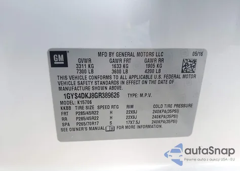 2016 Cadillac Escalade Platinum из США, поврежденный, VIN 1GYS4DKJ8GR389626